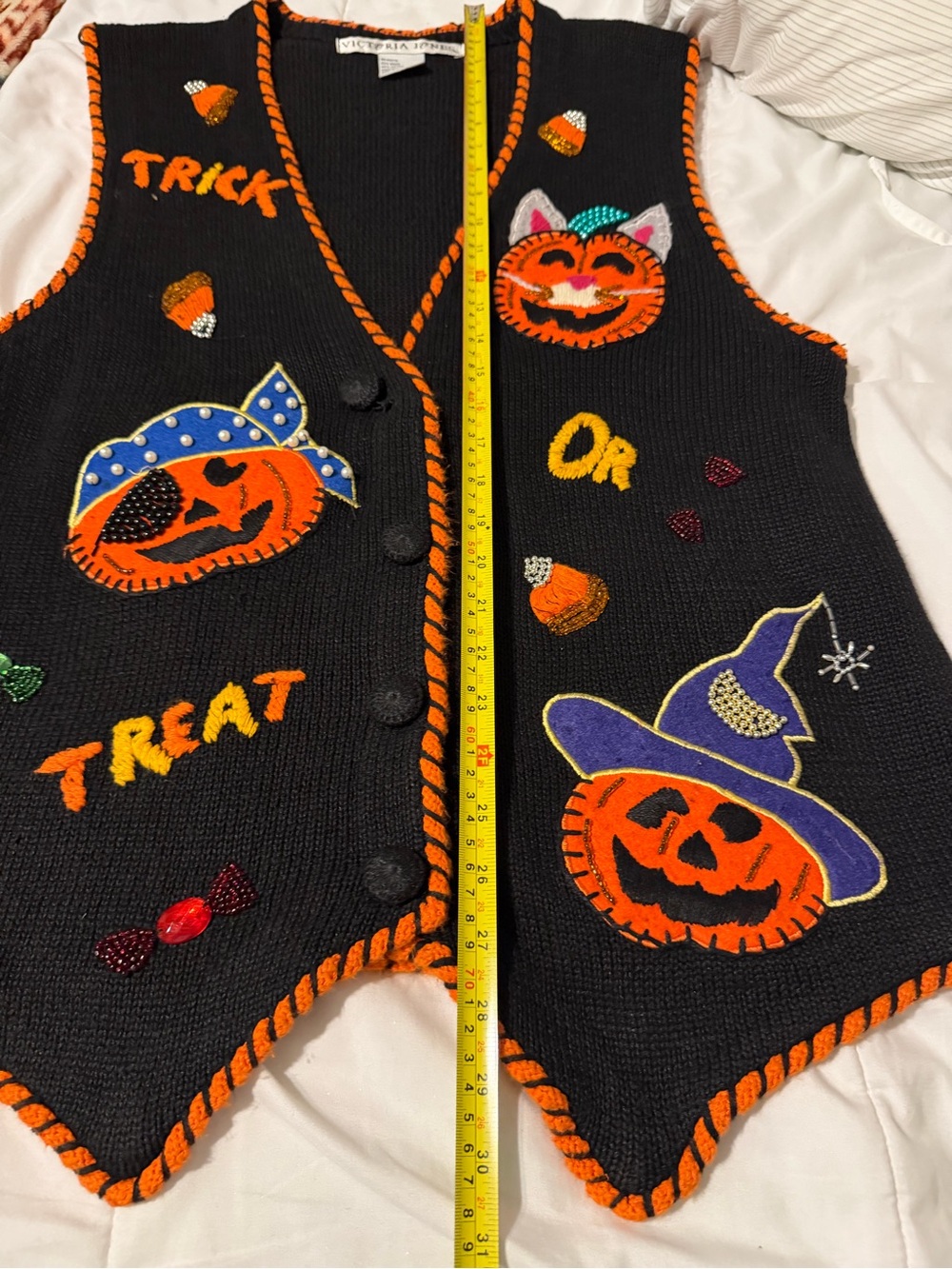 Victoria Jones Woman Black Halloween Trick-or-Treat Vest with Orange Trim - Picture 6 of 7